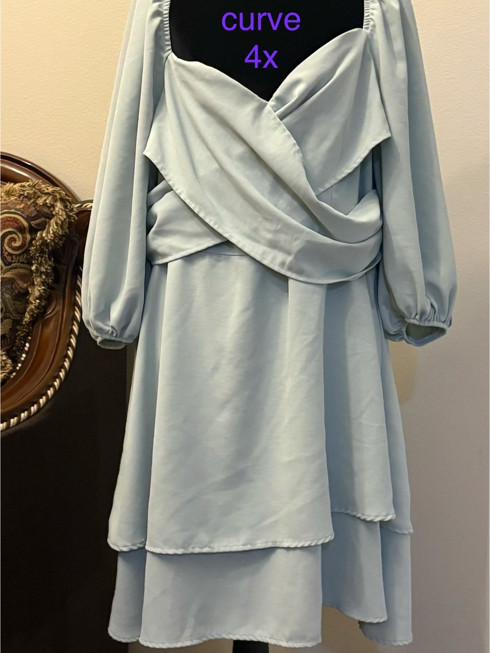 SHEIN Light Blue Layered Long-Sleeve Dress